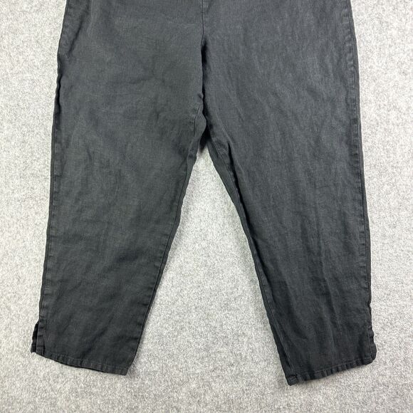 FLAX Linen Pants Women Medium Black Flowy Lagenlook Quiet Luxury Coastal Pull On - Picture 4 of 15